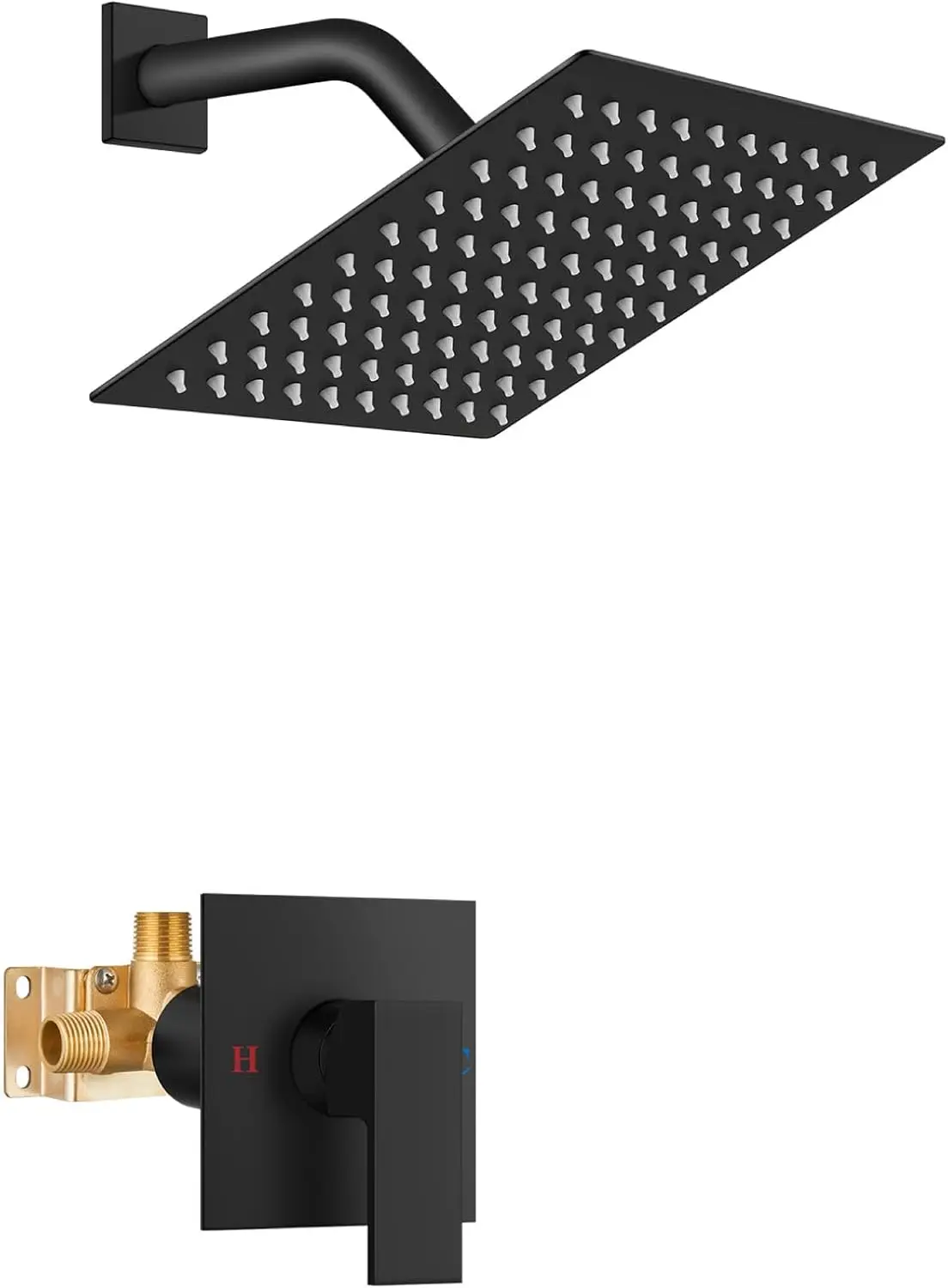 

Stainless Steel Rain Shower System with Single Handle, Matte Black Finish, 8 Inch Wall Mount for Easy Installation