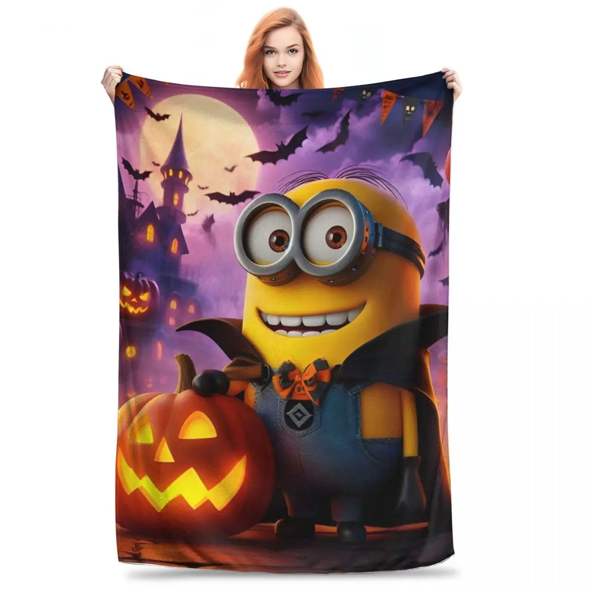 Manta de franela de Halloween de Minions, colcha para sofá, silla, sofá, funda de cama, moda