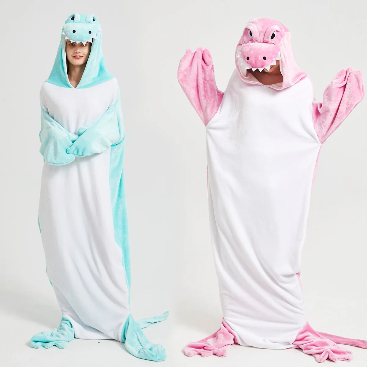 

Super Soft Cartoon Crocodile Loose Hooded Pajamas Cute Girl's Cosplay Flannel One-Piece Crocodile Homewear Winter Warm Nightgown