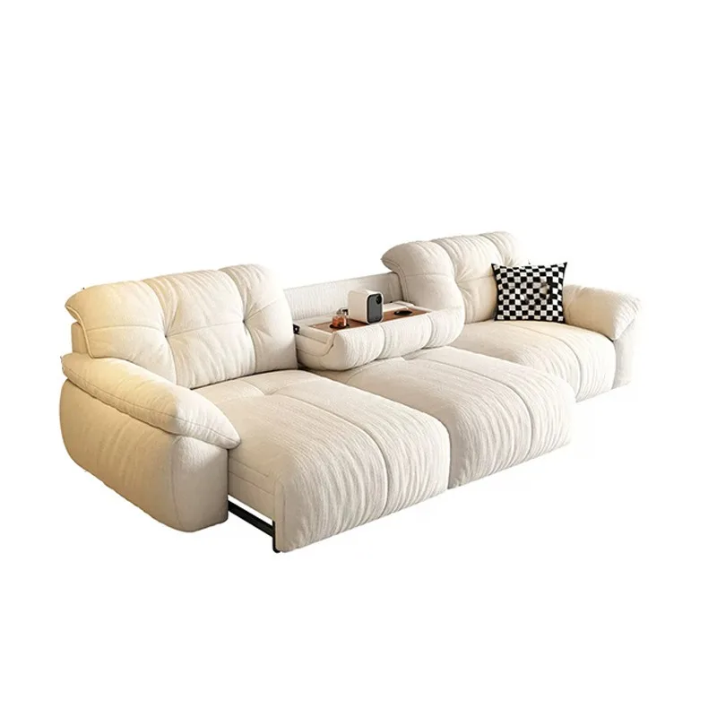 Small apartment straight row cream wind living room lazy fabric intelligent electric function sofa bed