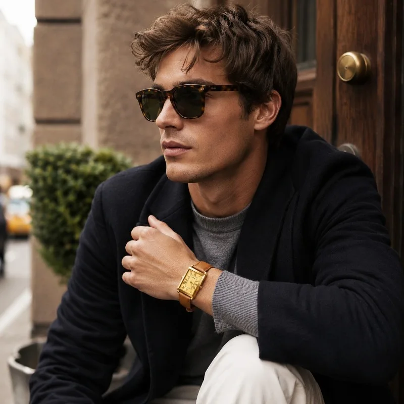 

Luxury Brand Men Watch Business Square Classical Calendar PU Leather Belt Male Fashion Quartz Clock Watches Gift Zegarek Męski