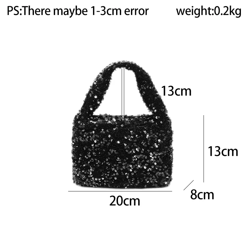 MABULA Black Silver Sequins Small Square Handbag Sparkle Glossy Luxury Design Winter Fashion Phone Purse Ladies Shoulder Satchel