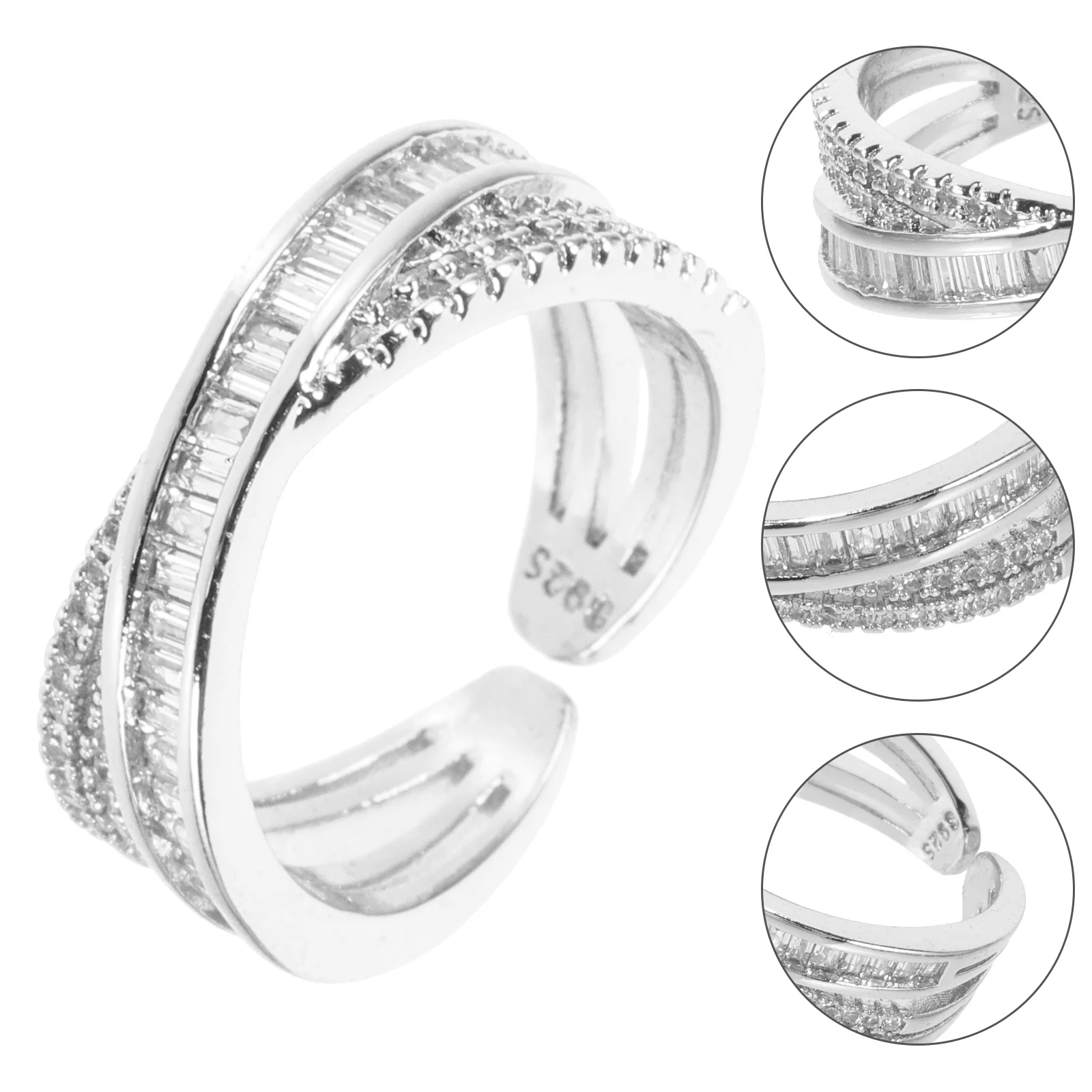 

Rhinestone Geometric Adjustable Open Finger Ring Women Jewelry Sturdy Bright Ring For Teen