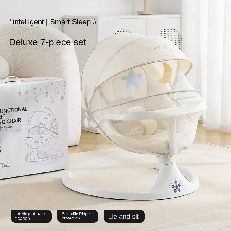 Baby Electric Rocking Chair Baby Sleeping Cradle 3 Adjustable 5 Swing 3 Point Safety Belt Remote Control Can Connect Bluetooth