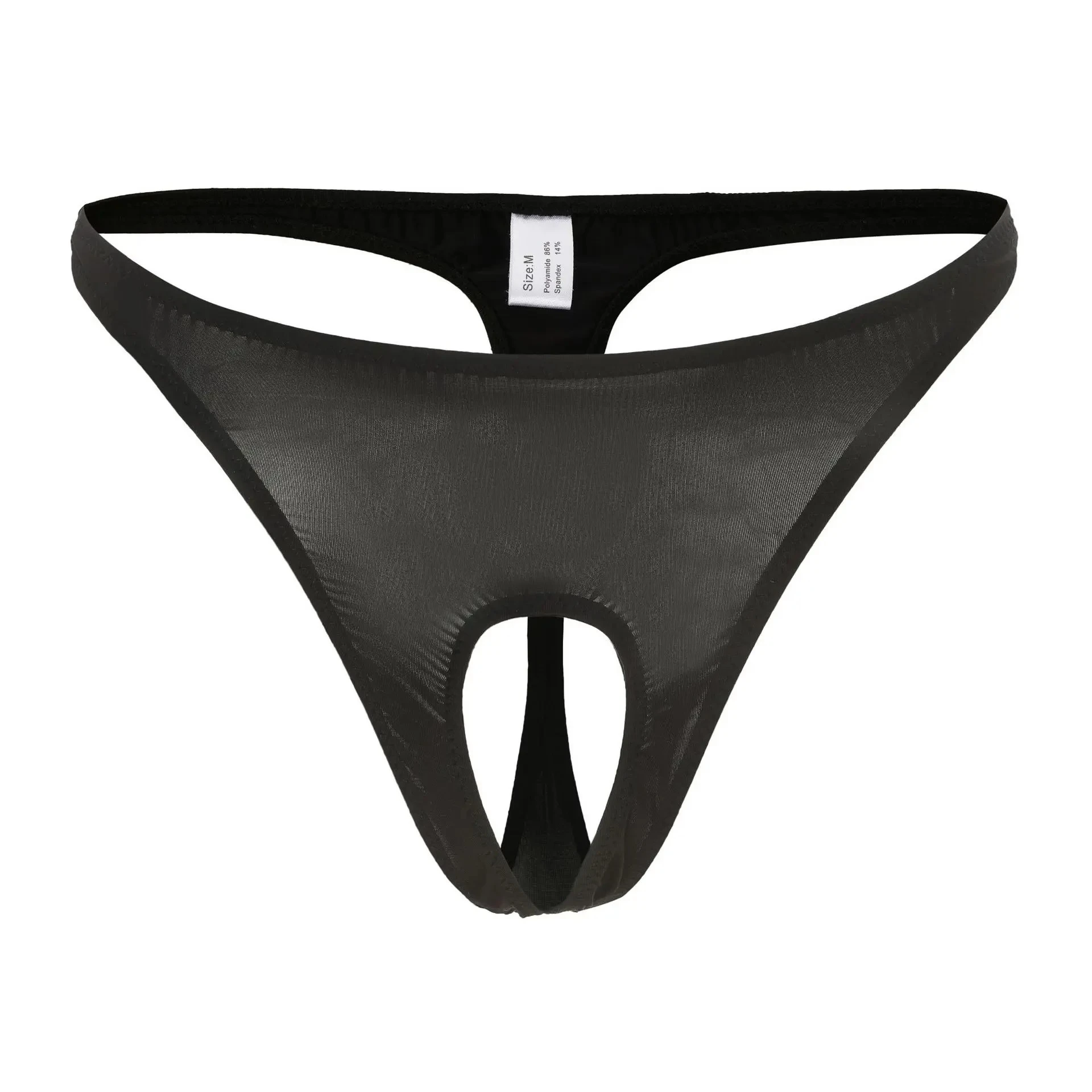 Men's Sheer Mesh Open Front G-string Thong Ultra Thin High Stretch Low Rise Hollow Pouch Sexy Single Strap T-back Male Underwear