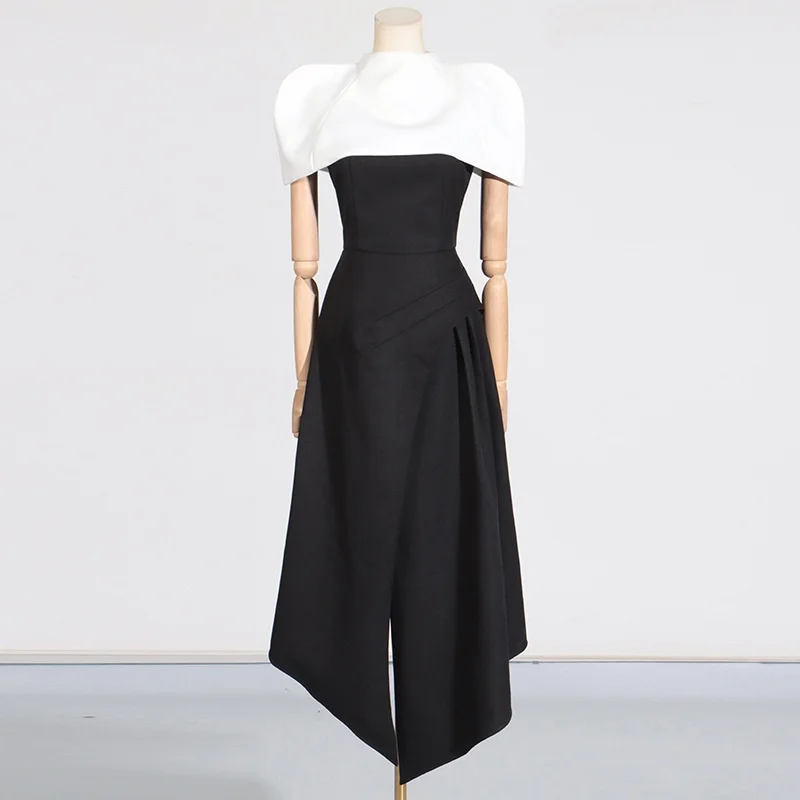 Elegant Detachable Long Dress Summer Clothing Women White Cape Black Sling Dresses Evening Prom Gown Party Club Dress Vestidos