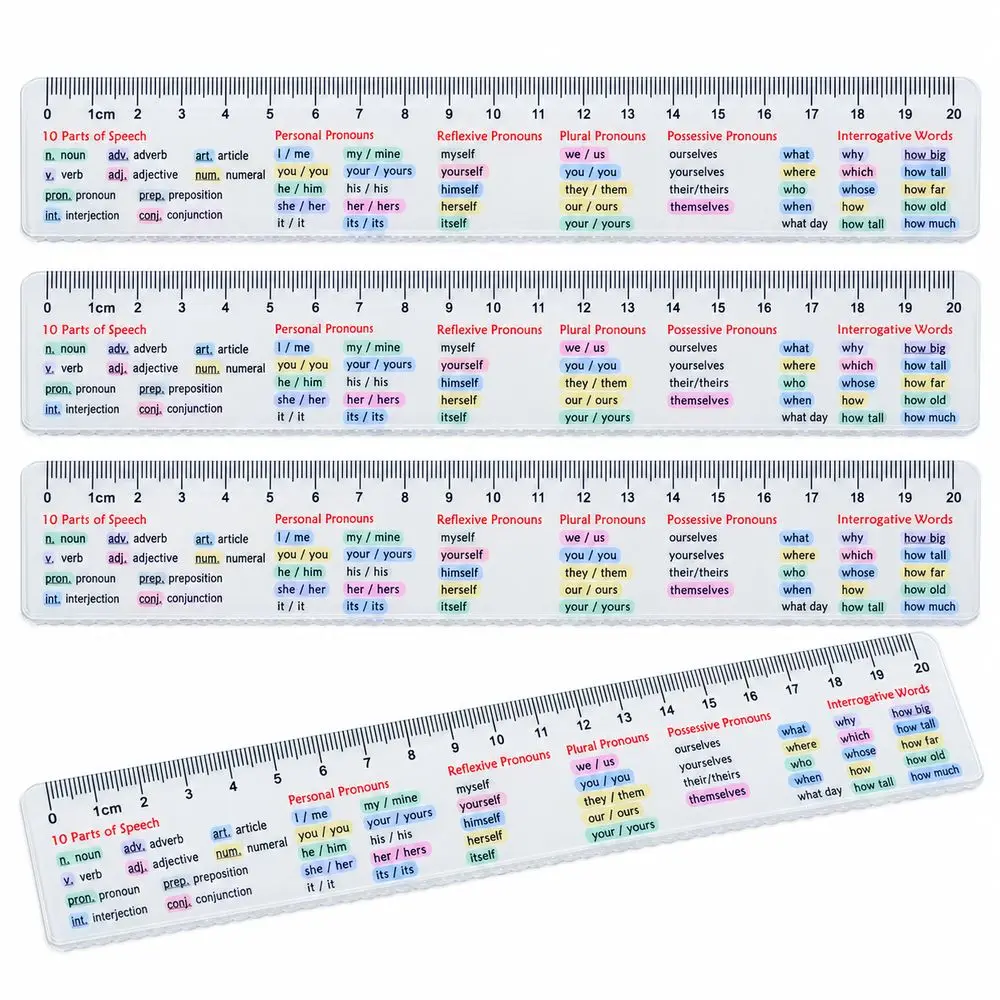 Straight Edge English Ruler Multifunctional Printed Reference Chart Pronoun Ruler Compact Reference Ruler Classroom Learning