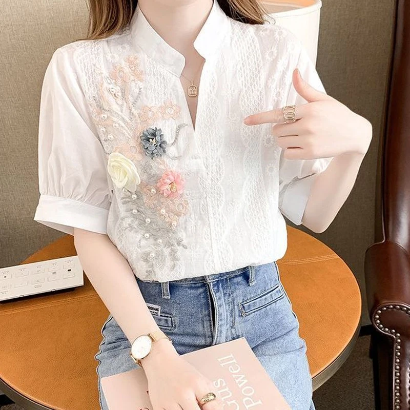 Women's Clothing 2023 Round Neck Temperament Loose Patchwork Floral Short Sleeve Printing Office Lady Fashion Casual T-Shirts