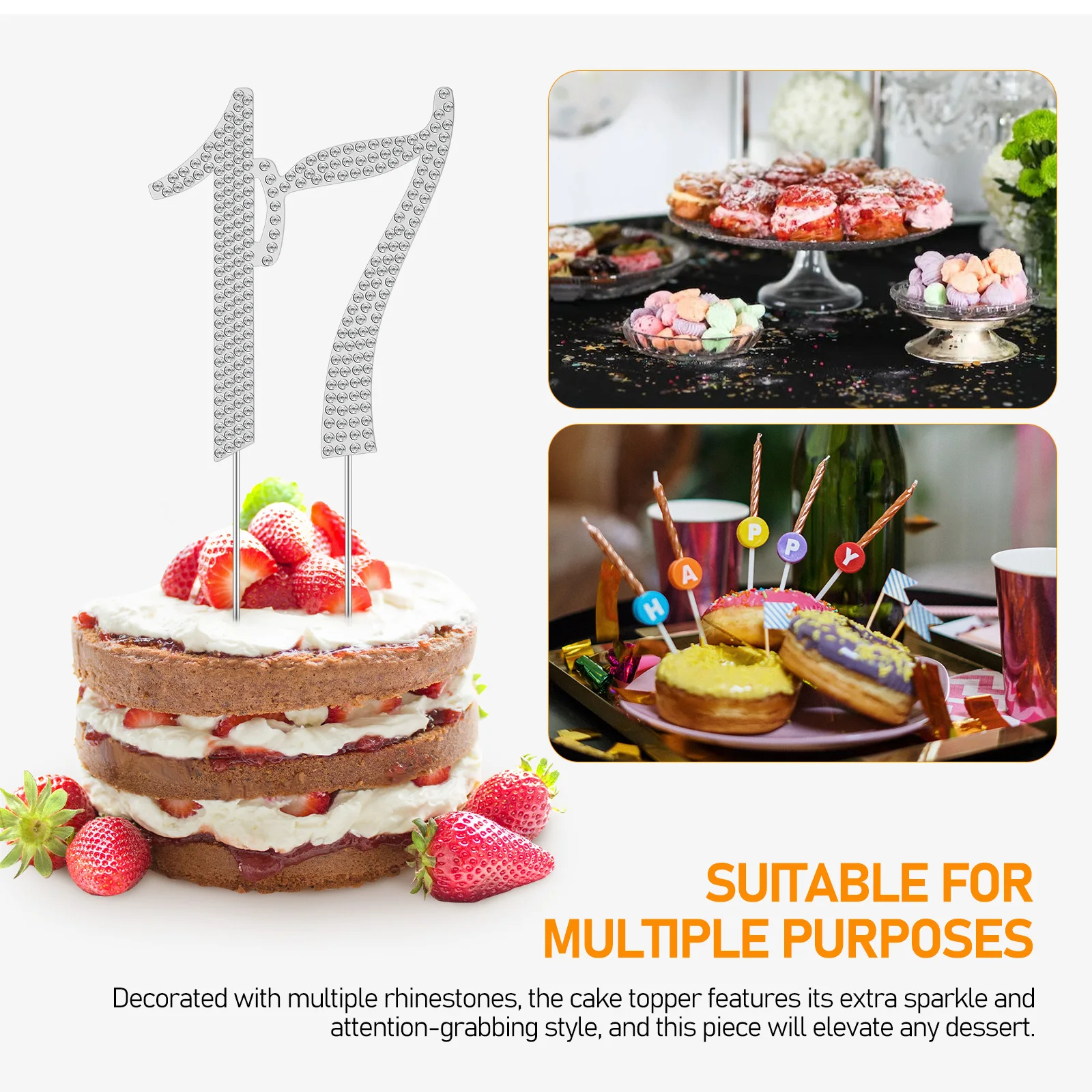 

Rhinestone Cake 17th Birthday Silver Cupcake Topper Insert Picks Party Cake Decorations Cupcake Topper Anniversary