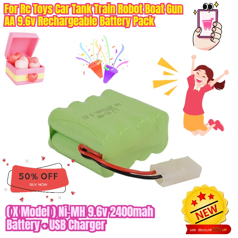 

9.6V 2400mah (X Model) Ni-MH Battery + USB Charger for Rc Toys Car Tank Train Robot Boat Gun AA 9.6v Rechargeable Battery Pack