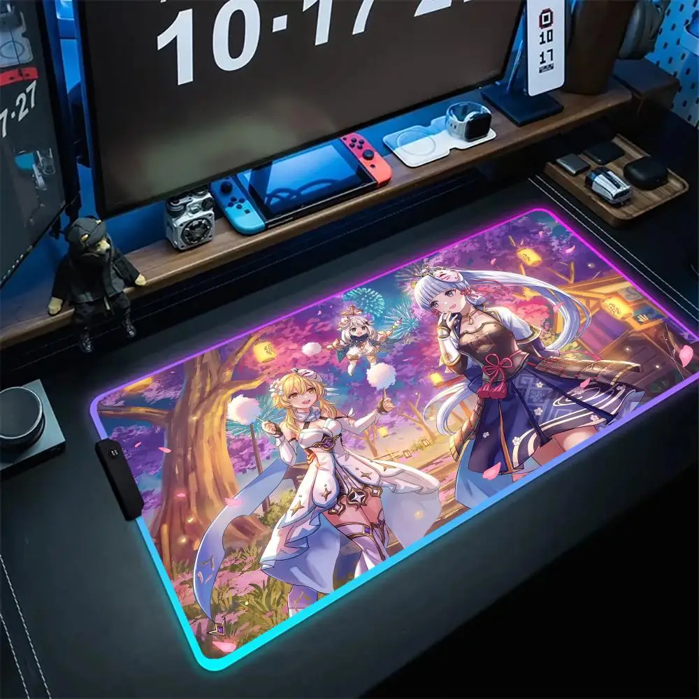 

XXL Lock Edge Keyboardpad Computer Mice Pad Notbook Mousepad RGB Genshin impact Game Play Mat Anime Cartoon Large Size Backlight