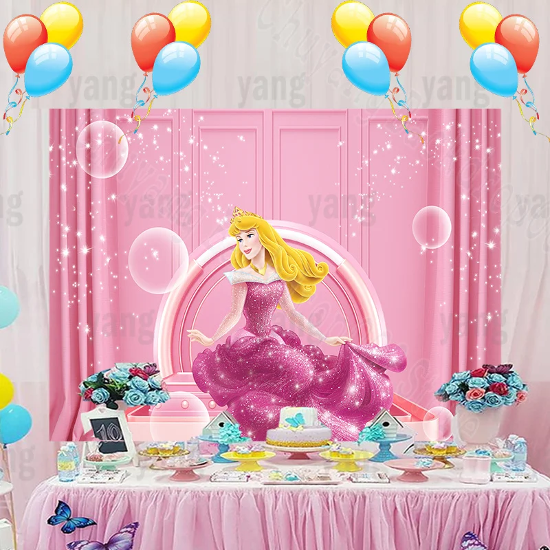 Rosa Glitter Hintergrund Glücklich Geburtstag Punkte Hintergrund Custom Partei Dornröschen Blonde Haar Prinzessin Aurora Cartoon Disney