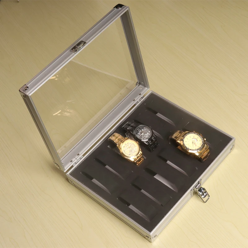 6/10/12/24 Girds Luxury Premium Quality Watch Box Aluminum Alloy Produc Pattern Storage Clock Box Collection Display Gift Boxes
