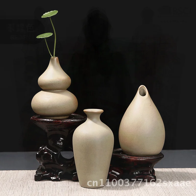 

Creative Ceramic Mini Vase Handmade Stoneware Small Flower Ornament Hydroponics Desktop Zen Decor within 10cm Coarse Pottery