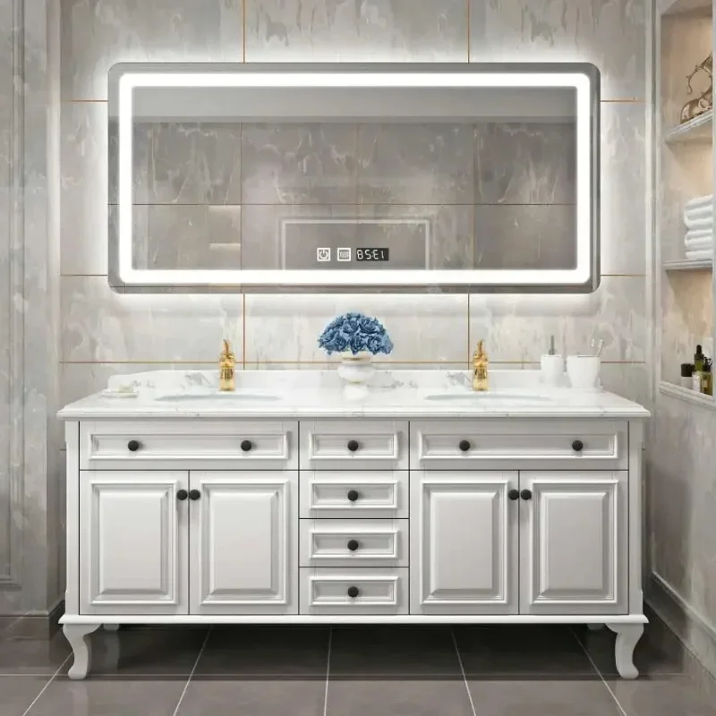 

Washbasin Pool Basin Solid Wood Washstand Bathroom Cabinet Home European-style Rubber Wood Floor-to-ceiling Bathroom Vanity