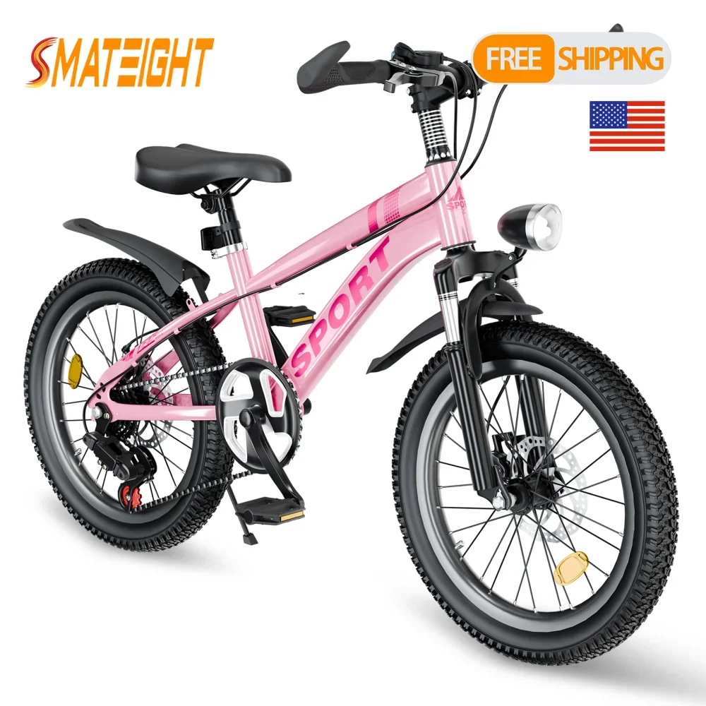 

20in 24in Kids Mountain Bike 7 Speed Dual Disc Brakes Shock Absorber Front Fork LED Light Ride on Toy for Boys & Girls Ages 7+