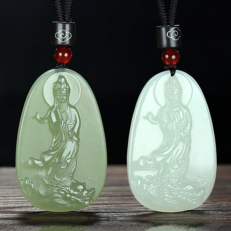 Natural Nephrite Jade Necklace Men Women Fine Jewelry Genuine Chinese Hetian Jades Guanyin Bodhisattva Pendant Necklaces