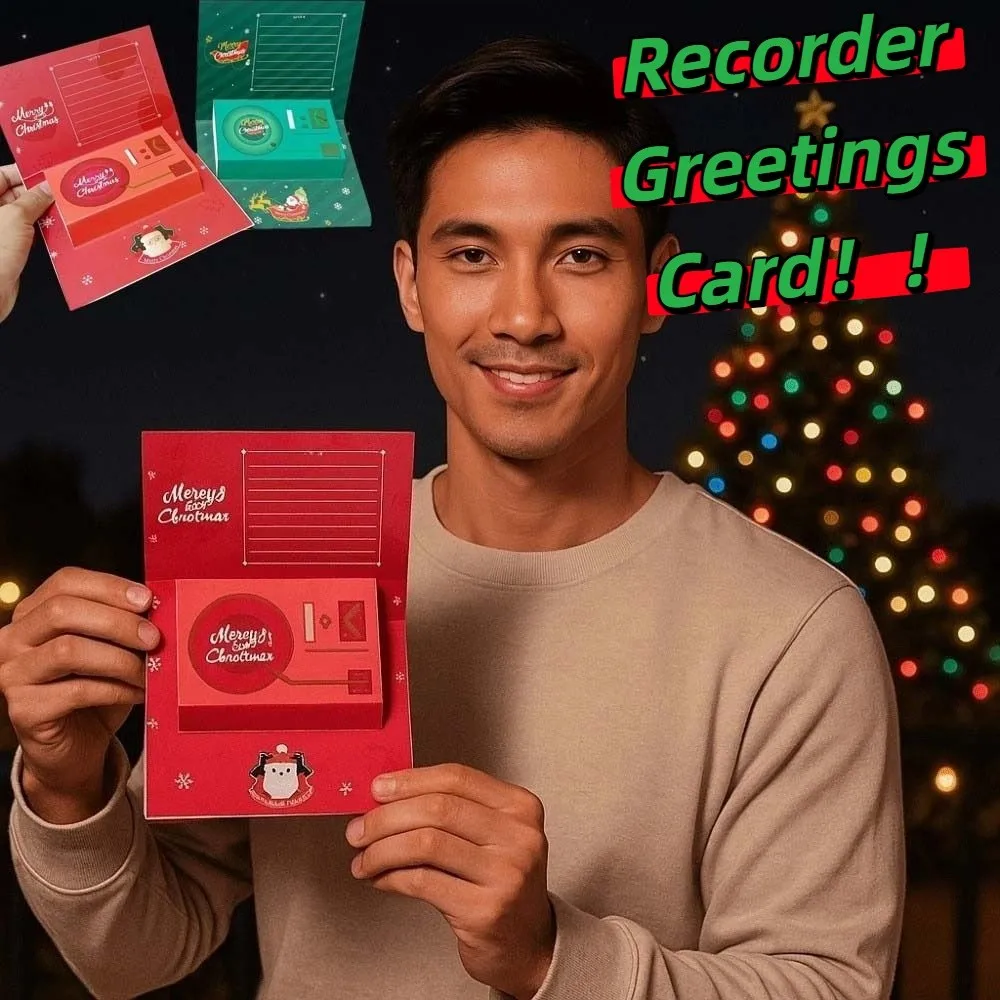 

30 Seconds Recorder Greetings Card Magnetic Button Batteries Phonograph Blessing Card 3D Paper Audio Christmas Recording Box