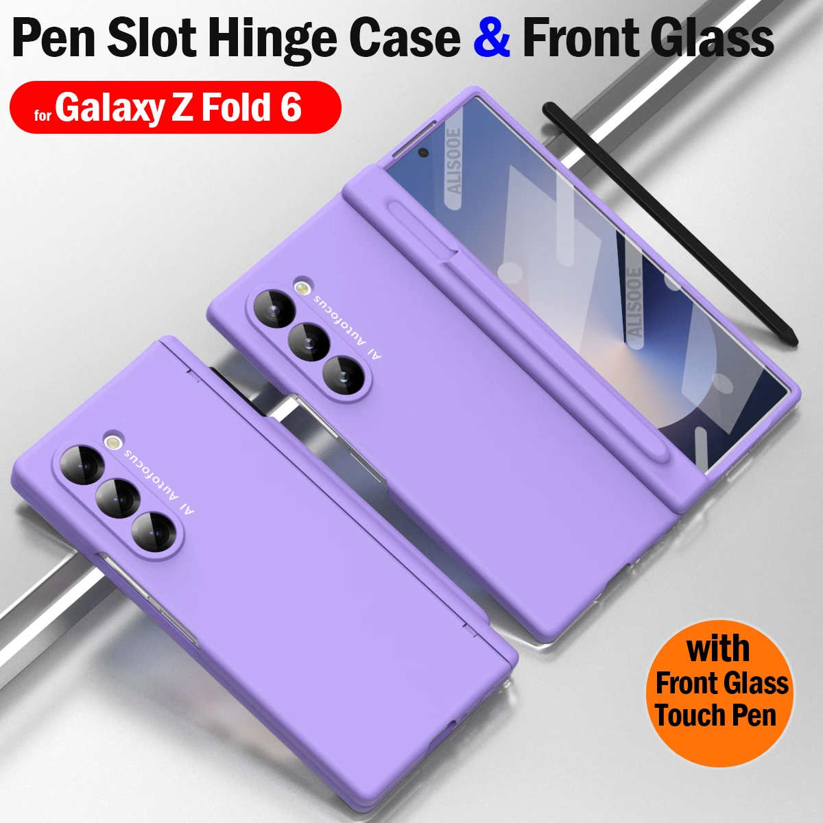 

with Stylus Touch Pen Slot Hinge Cover for Samsung Galaxy Z Fold 6 Fold6 Case Front Screen Glass Protection Hard Capa Funda