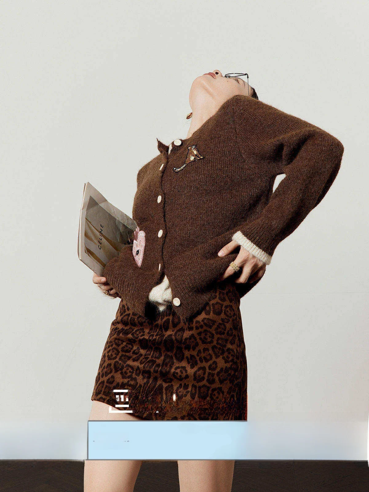 

Coffee Color Knitted Loose Women's Sweater Embroidered Eye Design Commute Sle Top Spring New Arrival Girls Faion