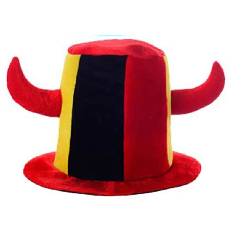 Women Men Adult Soccer Party Top Hats Plush Devil Horn Fedoras Cap Flag Football Hat Costume Cheer Leading Celebration Headdress