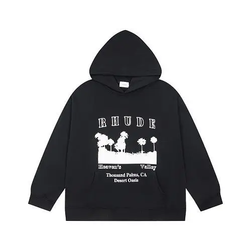 Rhude Fashion New Geometric Letter Print Hoodie Long Sleeve, Spring Fall Loose Casual Unisex Couple Sweatshirt