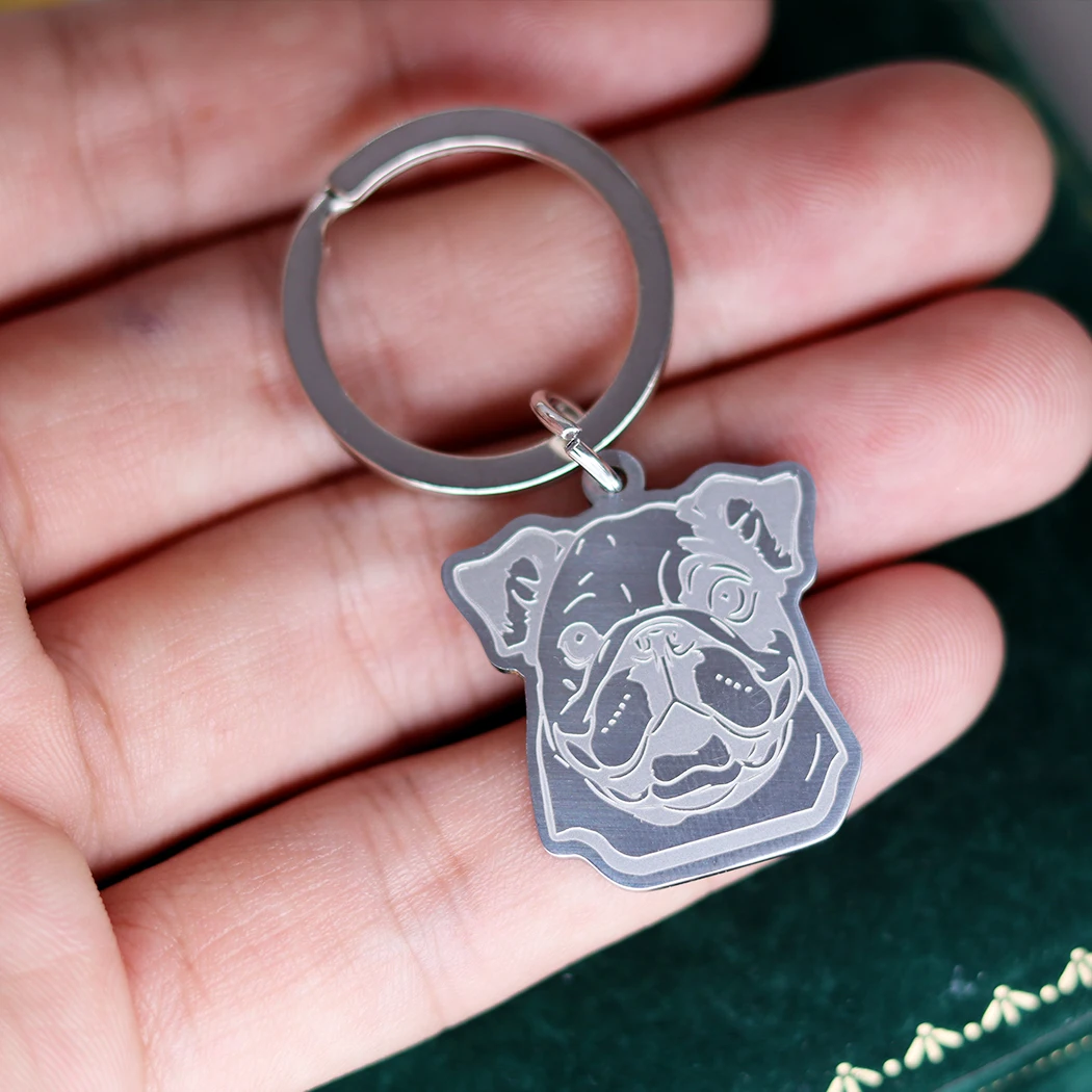 Stainless Steel Pet Charms Cute French Bulldog Cartoon Lucky Charms Kids Gifts Keychain for Women Men Jewelry Deco Accessories