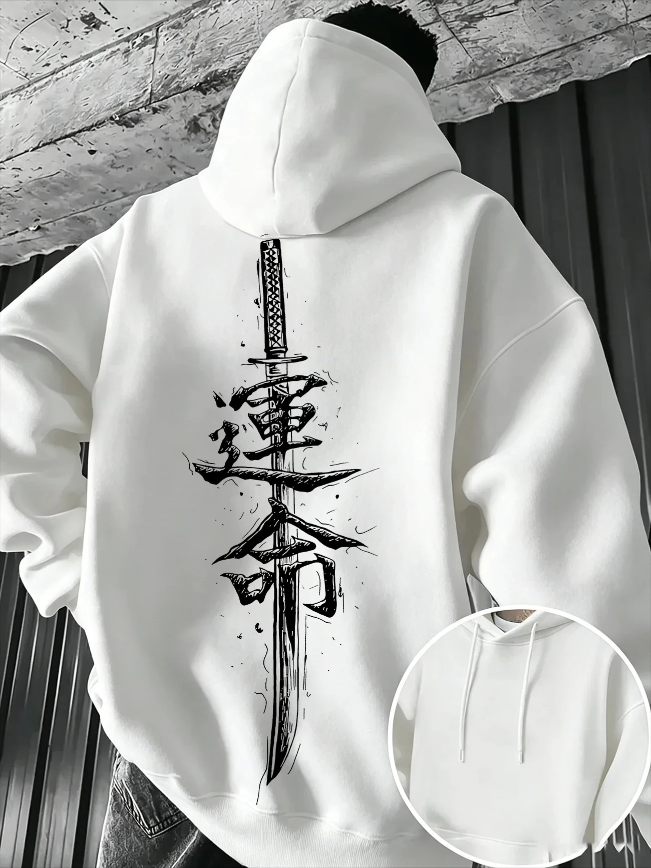 Fashion Trend Fate Sword Print Men Hooded Sweatshirt Autumn Winter Daily Outdoor Sports Build Fitness Leisure Warm Street Style