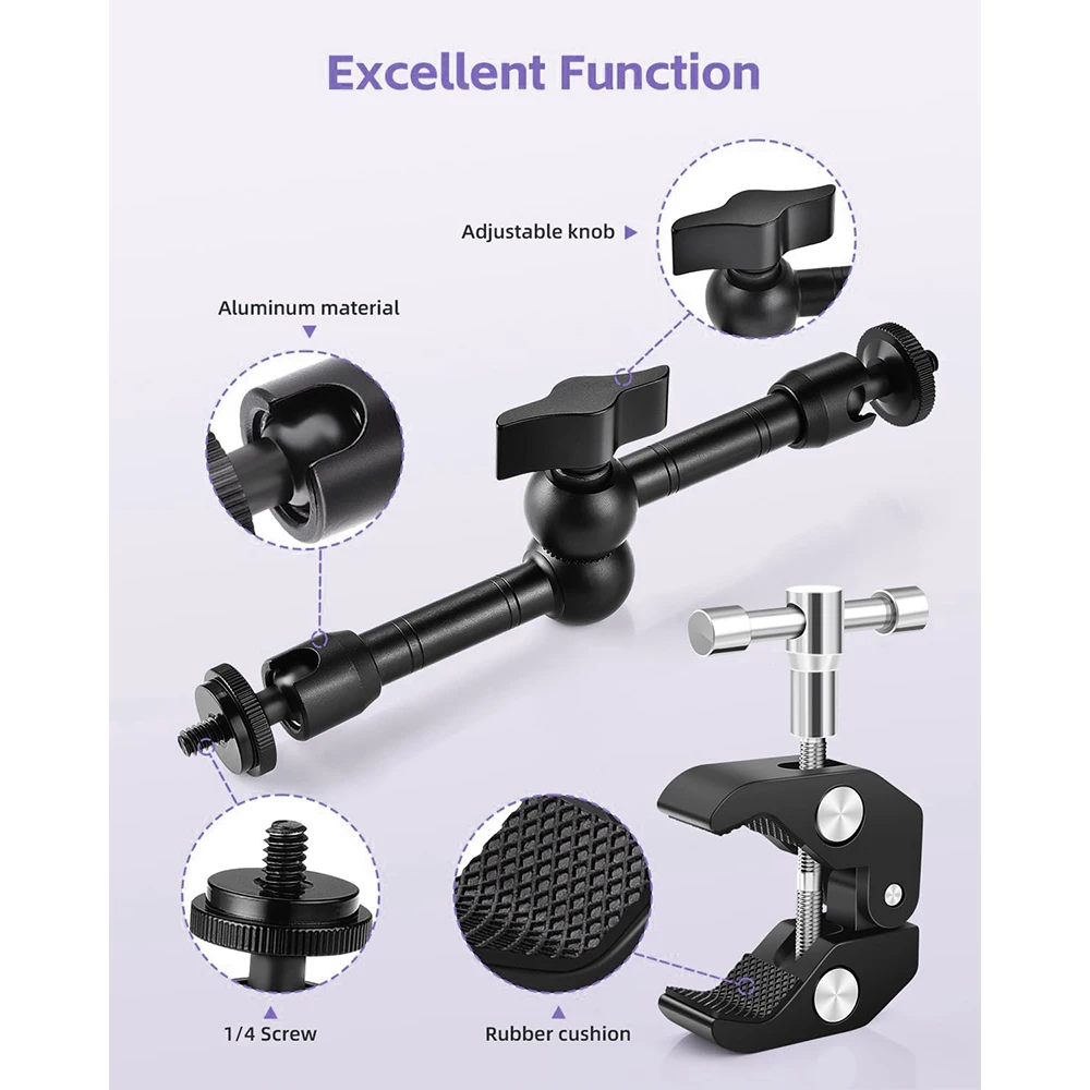 Adjustable Magic Arm with Super Clamp,9 inch Articulating Arm Clamp Friction Power Arm Crab Screw Kit for Camera Monitor Light