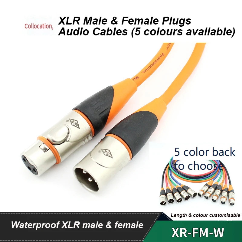 

3 Pin XLR Balanced Plug 0.5m-20m Cable IP67 Waterproof XLR Male/Female Plugs With Colored Ring Microphone Audio Connector