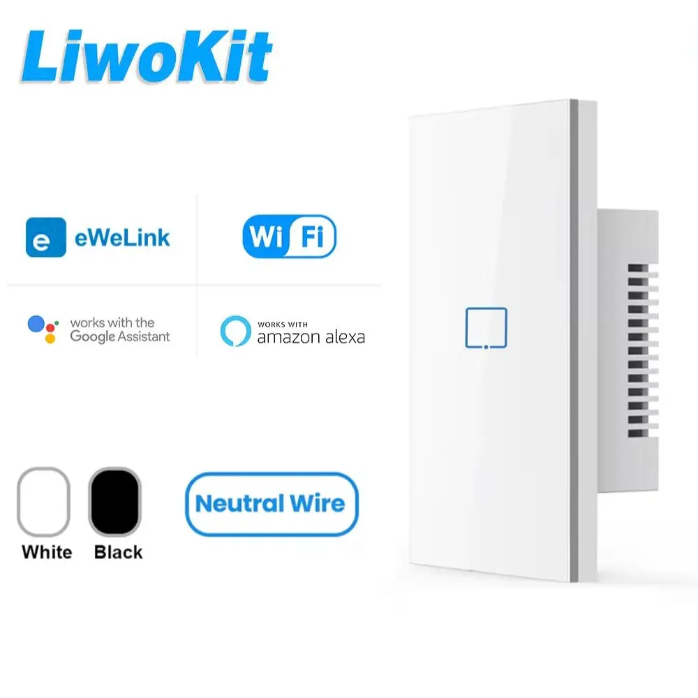 LiwoKit Wifi Smart Switch EWelink App Bluetooth RF Alexa Google Voice Control with Neutral Wire Install Touch Light Switch