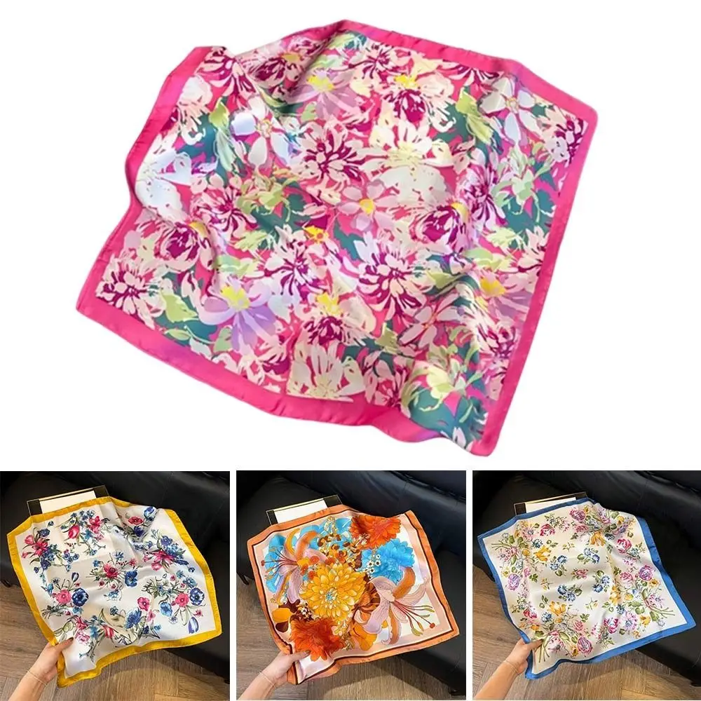 

High Quality 70cm Flower Head Scarf Square Decorative Paisley Hijab Satin Handkerchief Hair Accessories