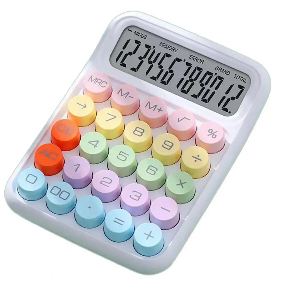 Kalkulator Keyboard mekanis, warna permen, tombol bulat, layar besar untuk kalkulator portabel kantor sekolah rumah