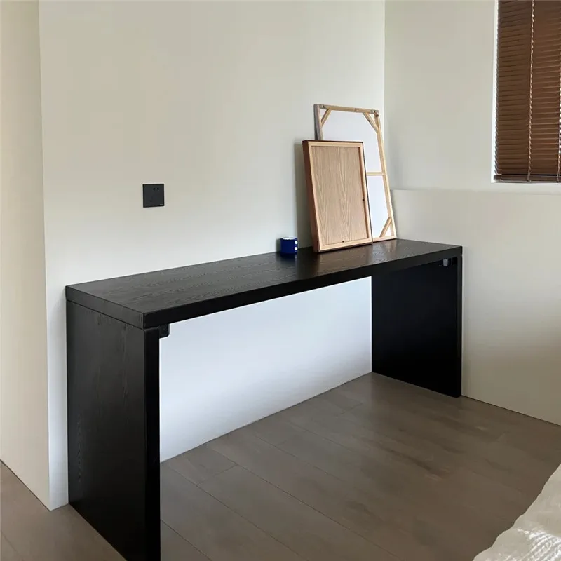 Solid wood double computer desk Home study children's desk against the wall Narrow long table Simple black bedroom bedside table