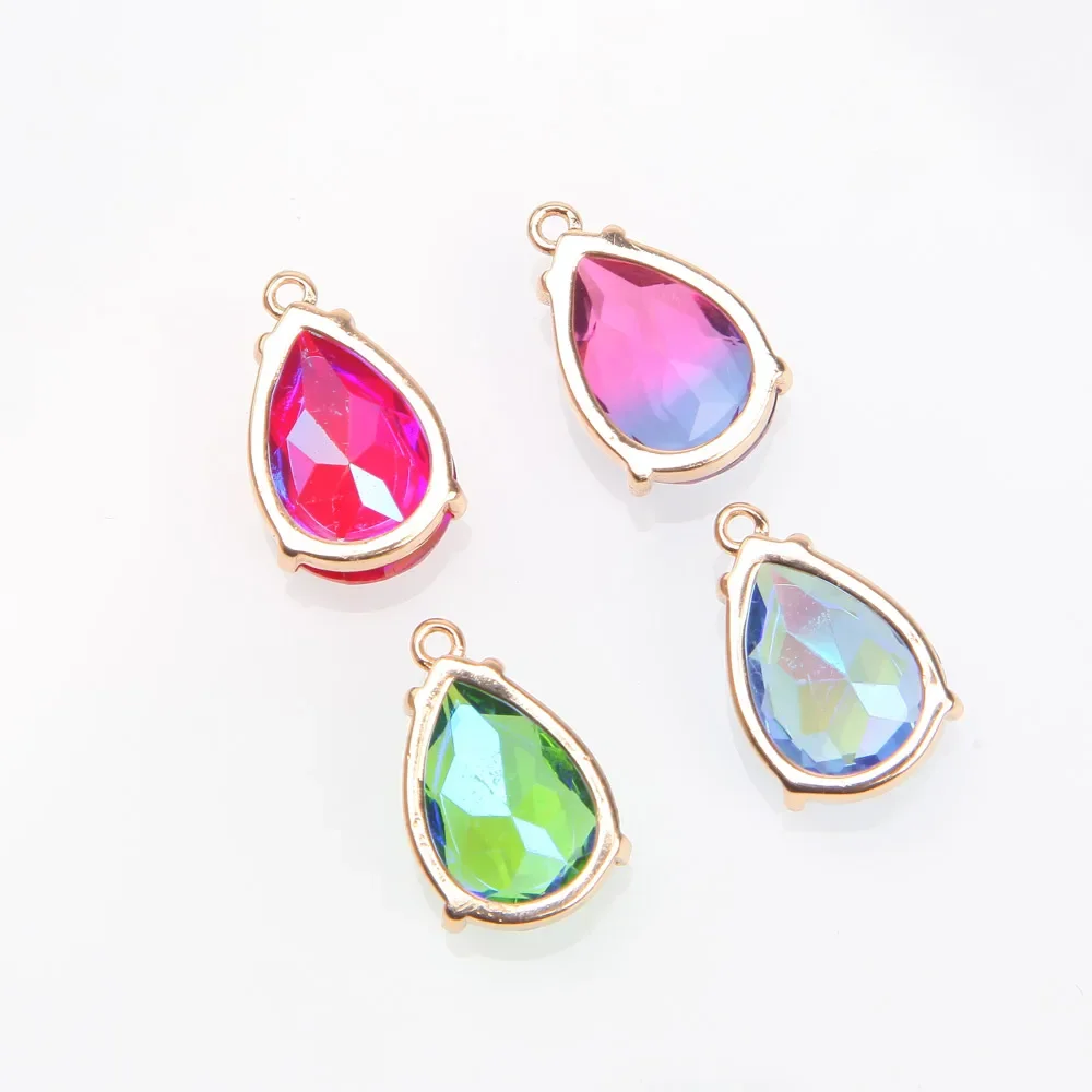 4PCS Faceted Gradient Drop Charms Teardrop Pendants for Jewelry Making Necklace Pendant DIY Findings Brass Edging 13*21mm