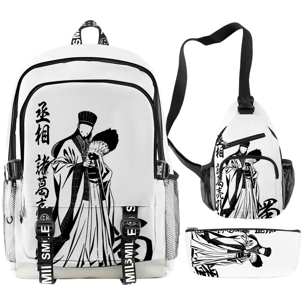 Hip hop jovem ya menino kongming anime impressão 3d 3 pçs/set oxford à prova dwaterproof água notebook multifuncional mochila saco de peito lápis caso