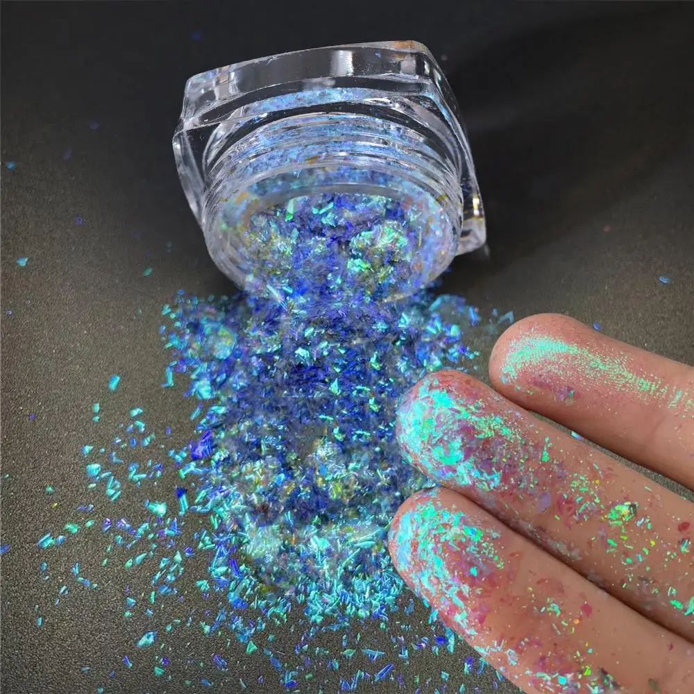 0.1g * 1Jar Aurora Chameleon Opal Nail Poeder Spiegel Effect Ultradunne Onregelmatige Pailletten voor Make-up & Oogschaduw Decor Chrome vlokken