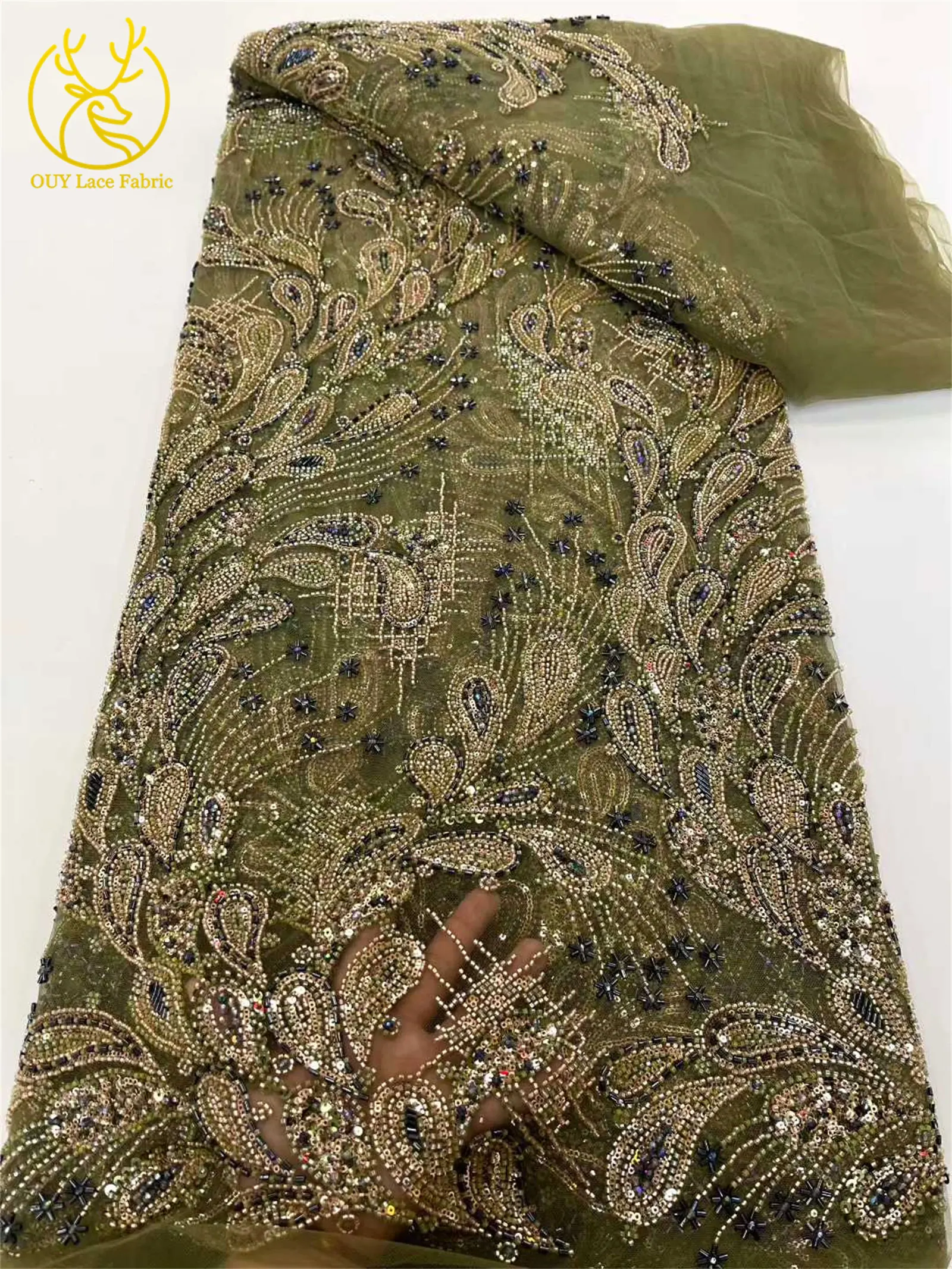 Luxury Exquisite 2025 African Nigerian Sequins Tulle Lace Fabric 5 Yards French Beading Embroidery Wedding Party Dress Sewing