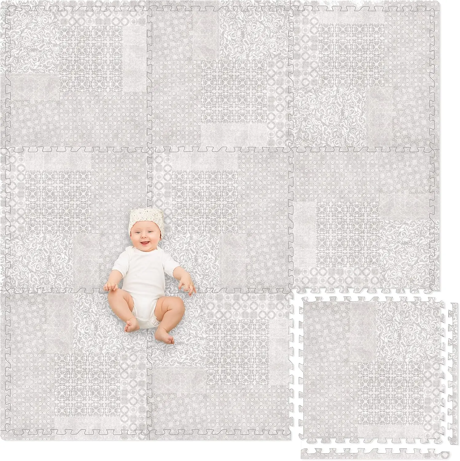 

Нетоксичные утолщенные пенные игровые коврики для пола, 9 плиток - 72 x 72 дюйма, комфортные мягкие пазл-плитки с наборами 24 x 24 дюйма