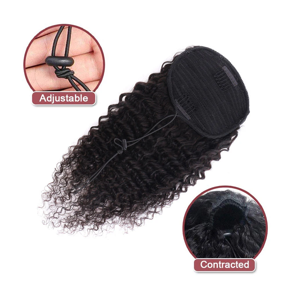 Deep Wave Drawstring Ponytail Hair Extensions 100g 8-28inches Pony tail Natural Black Color 100% Brazilian Remy Human Hair #1B