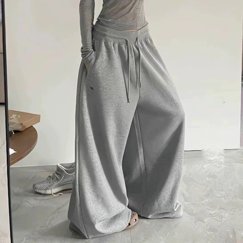 アメリカンレイジージャズスウェットパンツ女性ソリッドカジュアルルーズワイドレッグパンツヒップホップハイウエストストリートダンス原宿Y2Kパンツ