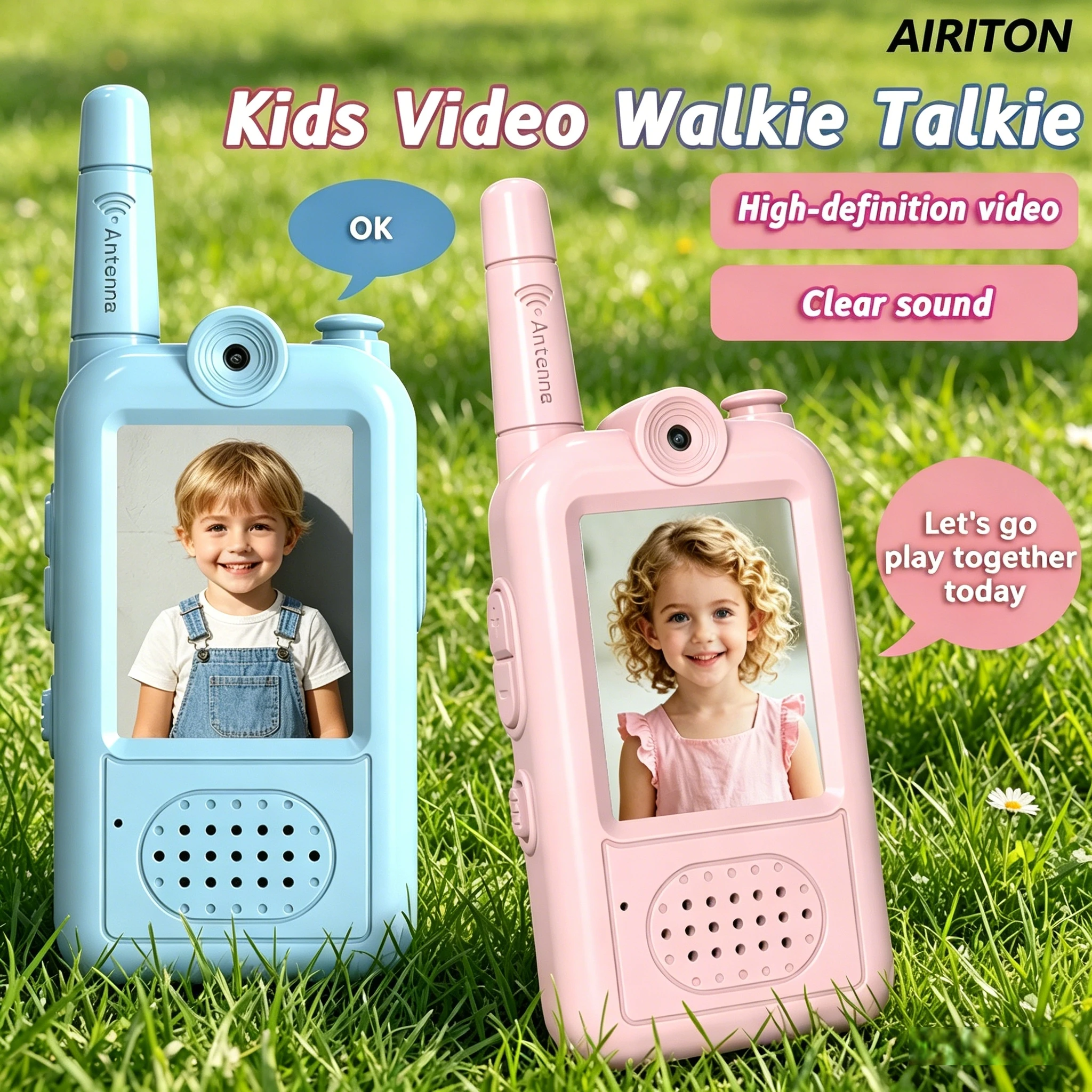 2 Pack AIRITON JK201 Child Walkie Talkie Video Intercom Rechargeable One Key Call New Upgrade JK200 Kids Entertainment Birthday
