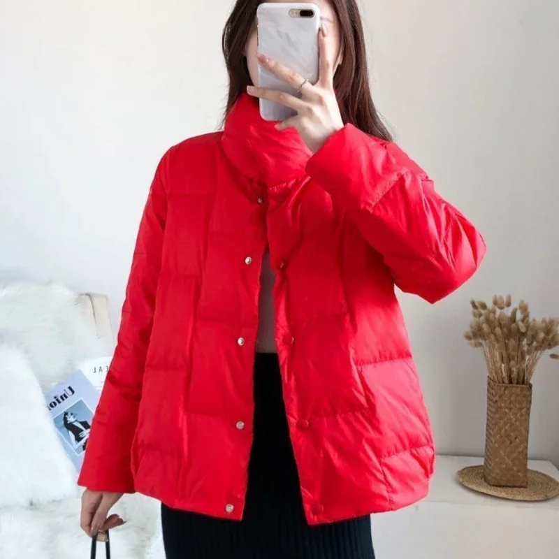 Red Thick Padding Cropped Women\'s Jackets Quilted Padded Duck Down Female Coats Black Short Winter Youth Warm Clothes Casual Hot