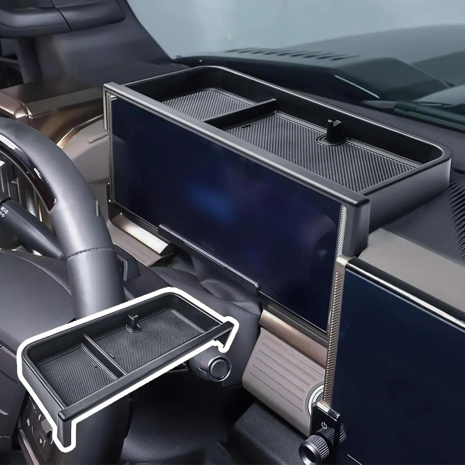 

TACOBRO Dashboard Storage Organizer Tray For 2025-2022 Hummer EV Accessories, Center Console Storage Holder Behind Screen Box