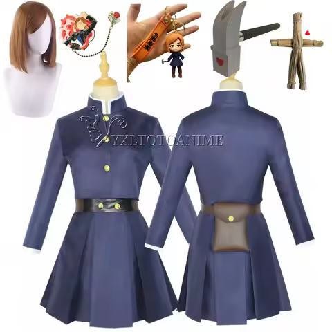 Anime Jujutsu Kaisen Cosplay Costume Kugisaki Nobara Tatoo Women Dress Uniform Full Set wig keychain