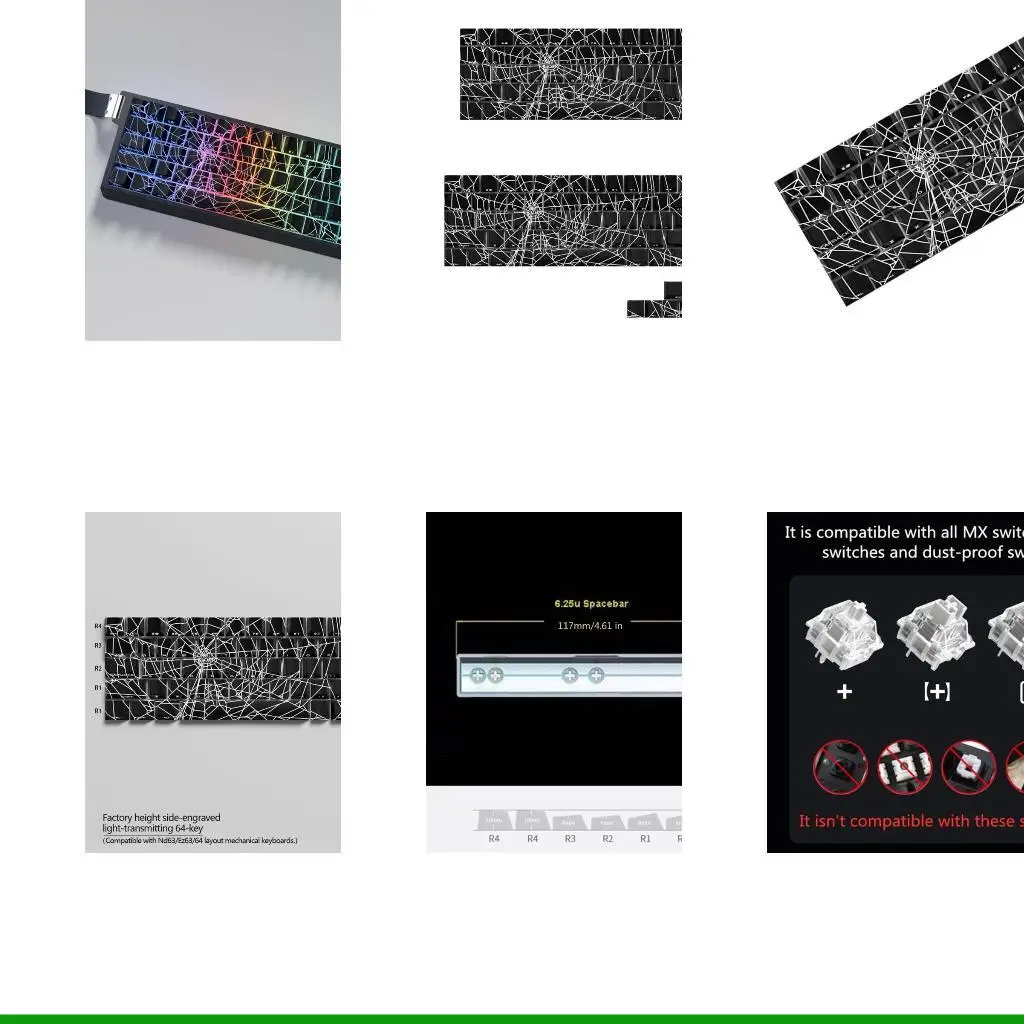 

U55C Elegant Translucents Side Print Backlit Keycap 64/74Pcs Spiders Web Comfort Original Profile for Mechanical Keyboards