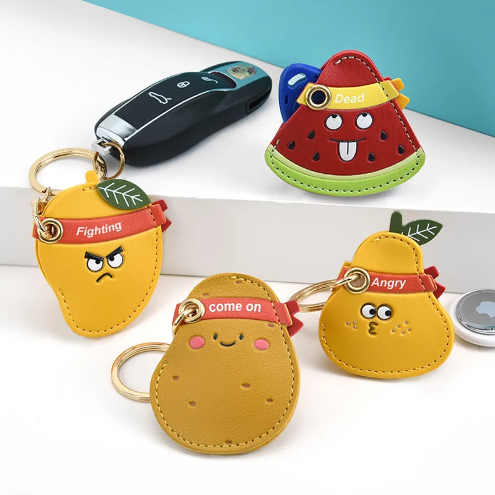 Cute PU Leather Car Key Case Holder Creative Fruit Pull Out Key Sleeve Large Capacity Keychain Pouch Keychain Organizer