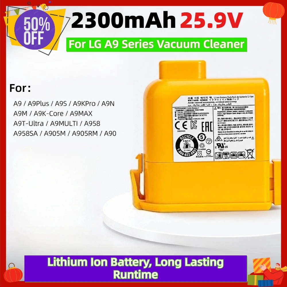 2300mAh 25.9V Replacement Battery Accessories for LG A9 A9Plus A9S A9KPro A9K-Core A9MAX A9T-Ultra  A958SA A905RM Vacuum Cleaner