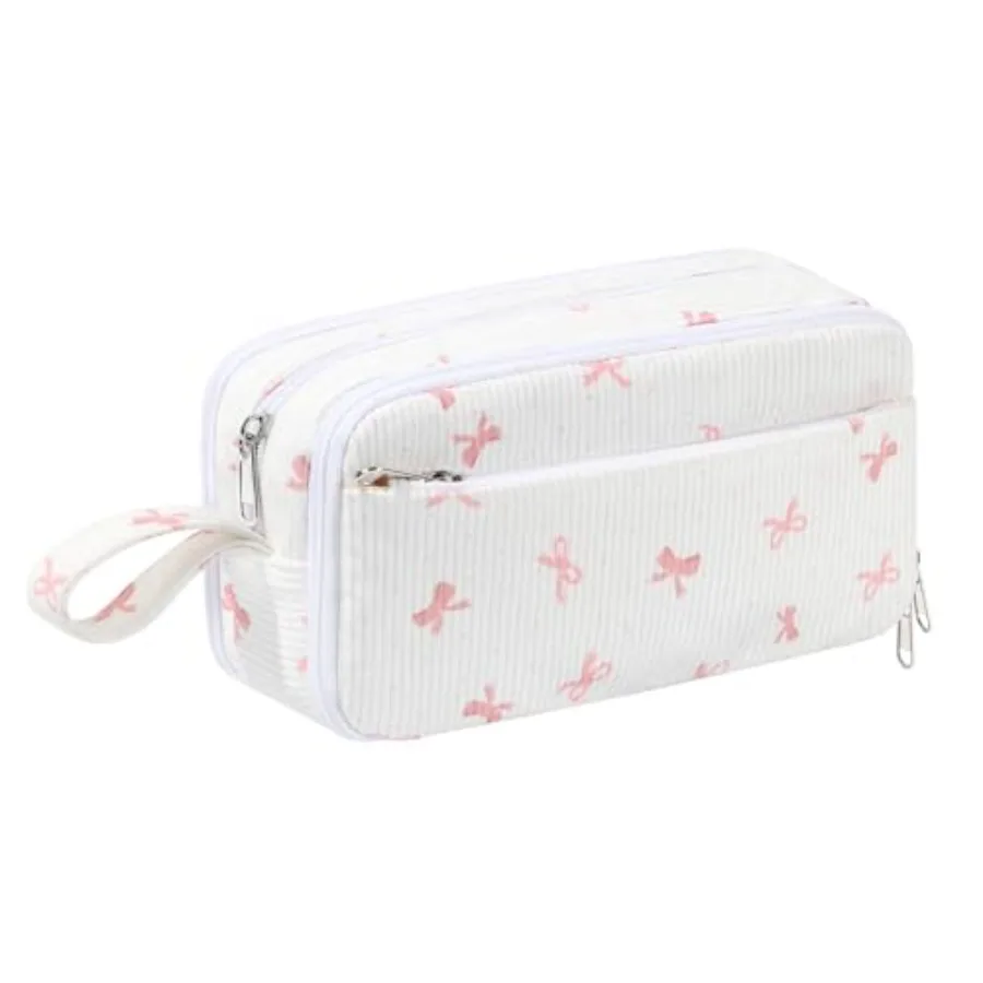 

Corduroy Pencil Case, Large Capacity Pencil Pouch with 4 Compartments, Cute Soft Aesthetic Stationery Pen Bag Organizer with Zi