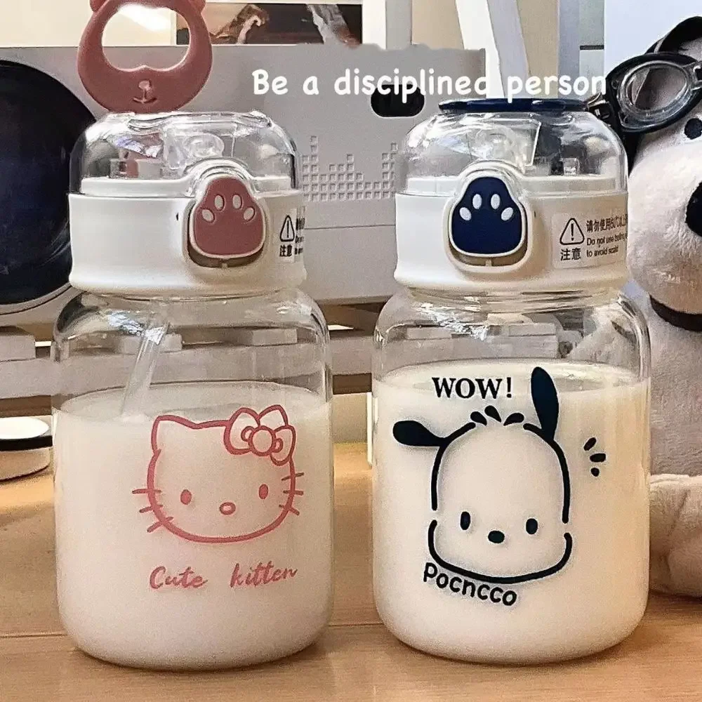 

Sanrio Hello Kitty Cartoon Transparent Straw Cup Anime Kuromi Pochacco Cinnamoroll for Kid Kawaii Bottle Water Cup Gift For Baby
